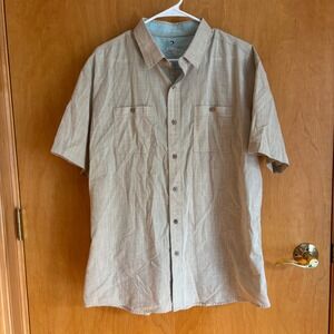 Kuhl Mens‎ XL Button Down Short Sleeve Shirt Beige Plaid Outdoor Casual